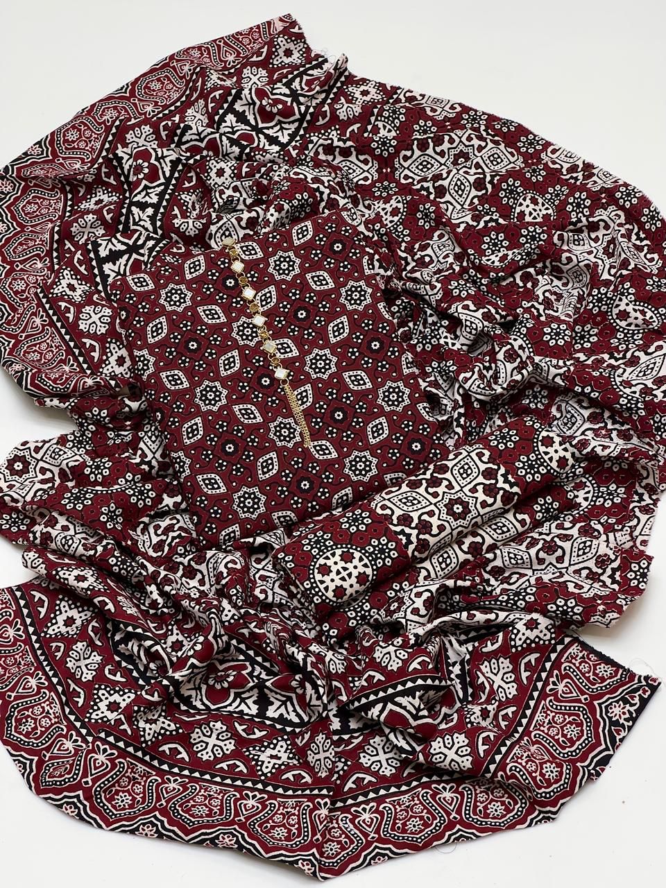 Traditonal Ajrak Cotton Lawn 3 pc Suits