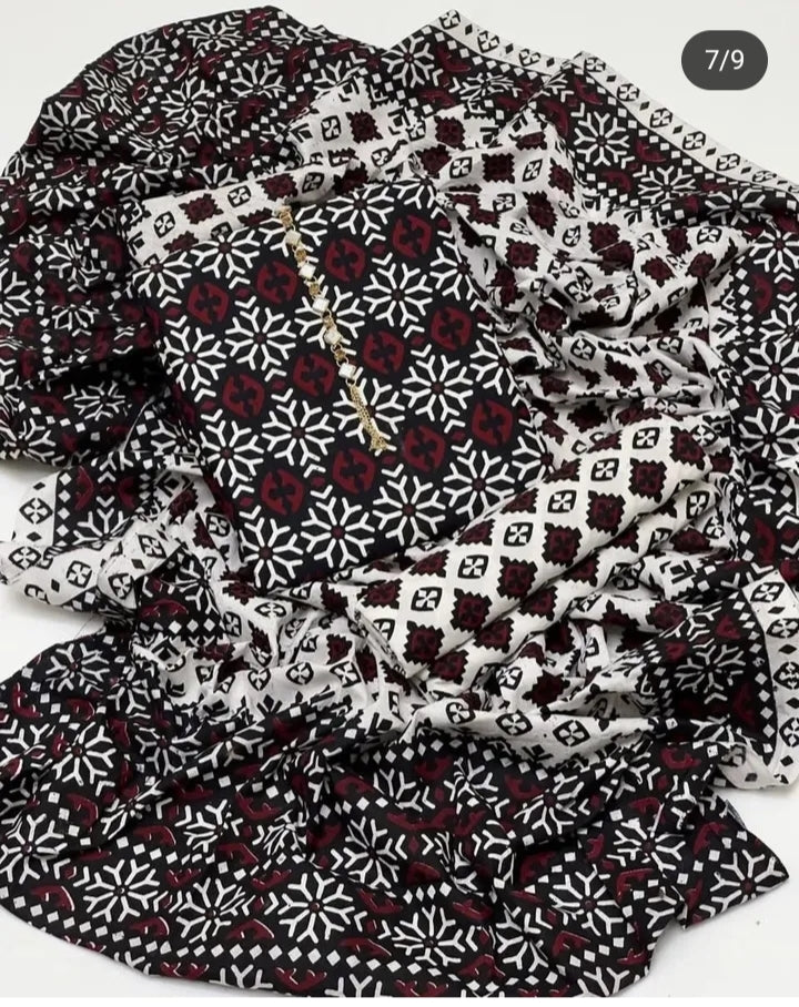 Traditonal Ajrak Cotton Lawn 3 pc Suits