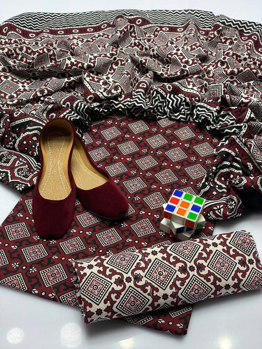 Traditonal Ajrak Cotton Lawn 3 pc Suits